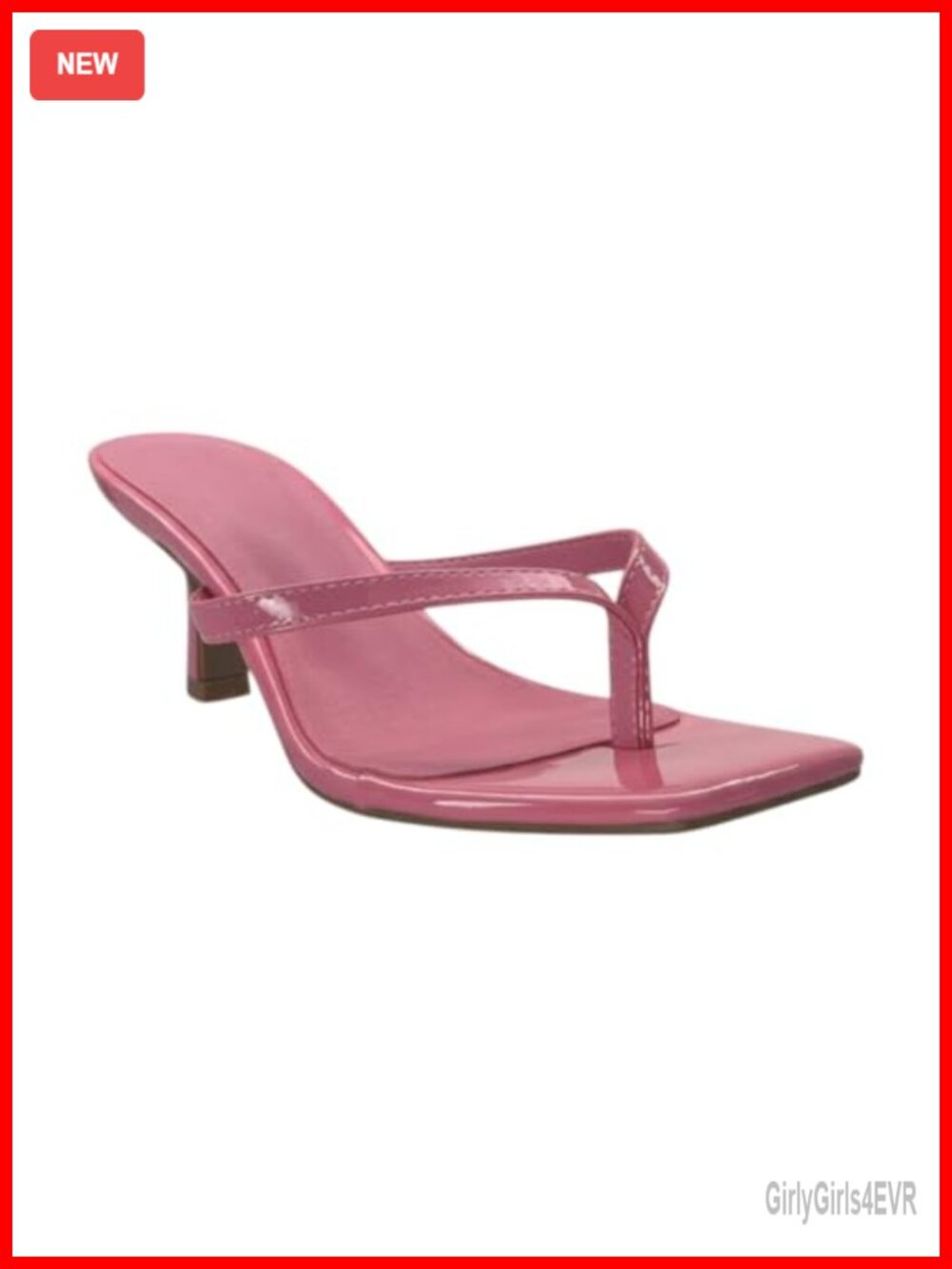 Women's Square Toe Kitten Heel Mule Sandal Thong Strap Slip On Heeled